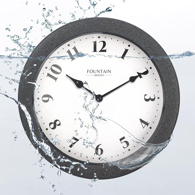 8.26" Small Nordic Indoor/Outdoor Clock, Waterproof & Weatherpoof Clock for Bathroom, Patio,Pool and Kitchen,Modern Style (Gray Sandstone Finish)