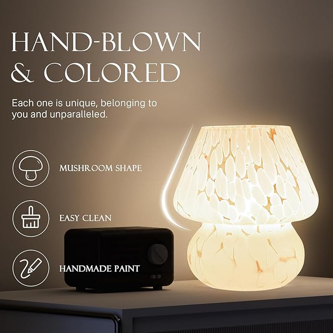 Mushroom Lamp Table Lamp for Bedroom,Small Desk Bedside Lamps for Living Room,Mushroom Decor Cute Mini Modern Mid Century Lamps for Night Stands,Aesthetic Home Living Room Decor(White)