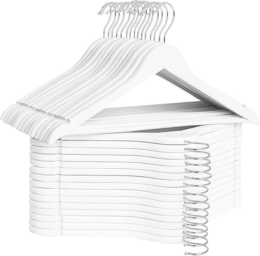 StorageWorks White Wooden Hangers, 30 Pack Wood Hanger for Closet, Coat Hangers for Coats, Shirts, Pants, Bridesmaid Suits, Wedding Dress
