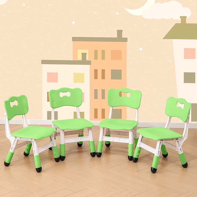 4 Piece Kids Chair Set 3 Levels Adjustable Stackable Kids Chairs Ideal for Playrooms, Schools, Daycares and Homes Washable and Easy to Clean Max Weight 220LB(Blue4-Piece Set)