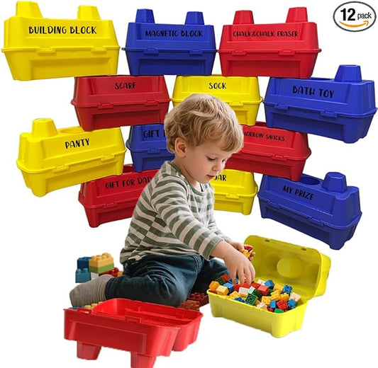 12 pack 9.45”x6.3”x4.92” Stackable plastic toy storage bins for classroom playroom organization for kid children big large building blocks 1-3 3-5 4-8 years old girl boy