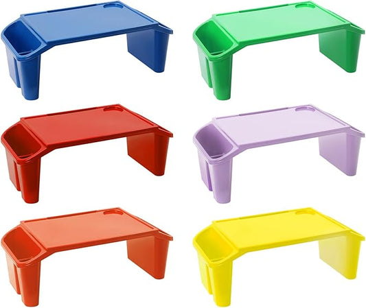 Set of 6 Kids Lap Desk Tray, Portable Activity Table, Plastic, Stackable for Drawing, Writing, Eating, Classroom, 19.69" L x 9.84" W x 7.09" H, (Red+Green+Yellow+Purple+Orange+Blue)