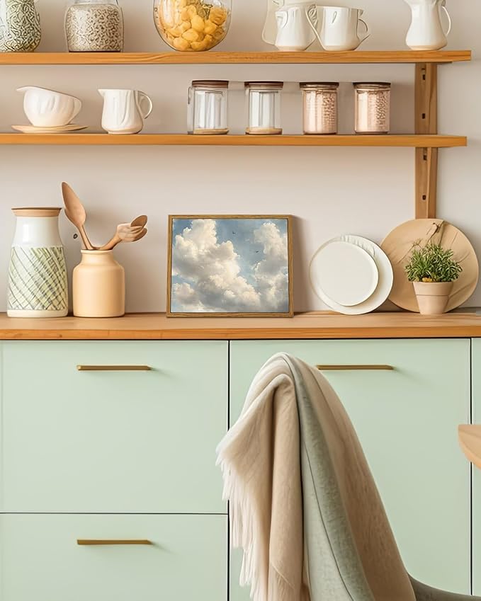 InSimSea Framed Wall Art for Living Room Cloud Canvas Wall Decor Bedroom Cloudy Artwork Retro Oil Paintings Pictures Prints Gallery Boho Vintage Cloudscape Soaring Birds Farmhouse Decor Office 8x10In