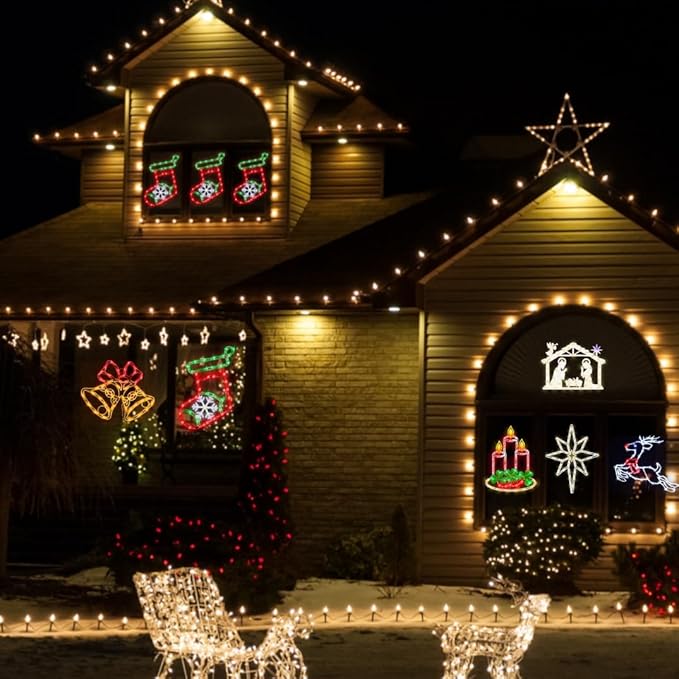 Christmas Decorations - 16" Christmas Window Silhouette Lights - 4 Pack Colour Lighted Nativity & Angel & Bethlehem Star & Candle for Holiday Indoor and Outdoor Wall Door Window Decorate