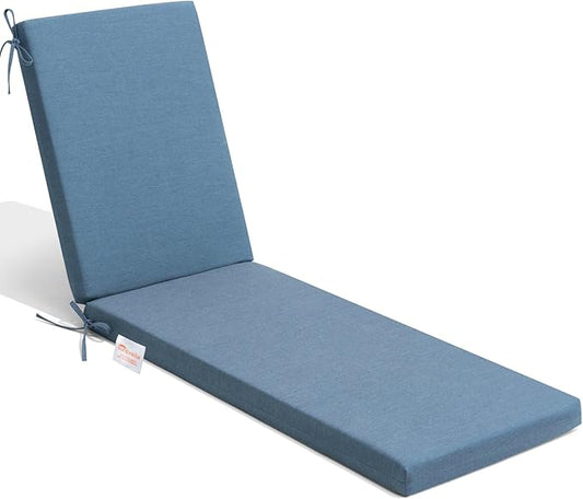 Crestlive Products Sunbrella Chaise Lounge Cushion, Outdoor Chair Cushion for Patio Furniture, Waterproof Lounge Cushions for Pool, Deck, Lawn, 72''L x 21''W, Denim Blue