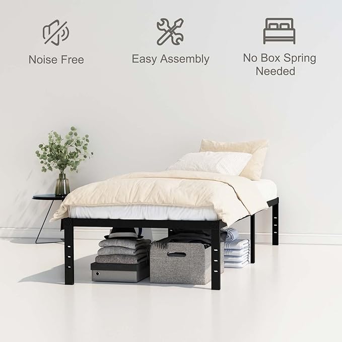 16 Inch Metal Twin XL Platform Bed Frame Support Up to 2500 lbs, No Box Spring Needed, Easy Assembly, Noise Free, Black