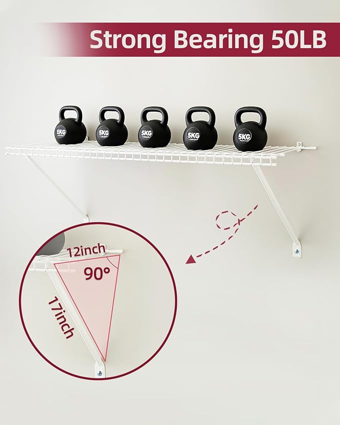 Heavy Duty Shelf Brackets for 12" Closet Maid - 25kg Max Load Rust-Proof Metal Kit w/4 Rack Support Brackets, 4 End & 10 Clips, Easy Install Wire Shelving in Laundry, Closet, Garage, Kitchen, RV