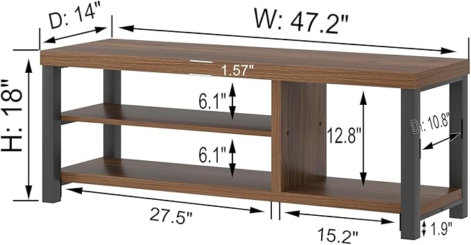 FOLUBAN Entryway Bench, Modern Wood Shoe Bench for Living Room Hallway, Industrial Indoor Shoe Storage Bench Seat, Rustic Walnut, 47 Inch