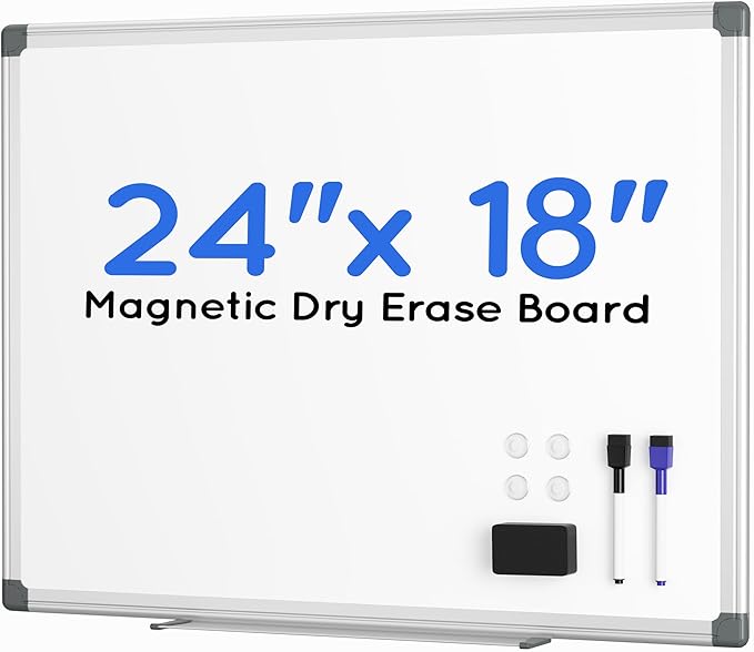 VUSIGN Magnetic Dry Erase Board, 24'' x 18'' Whiteboard for Wall, Hanging White Board, Horizontal or Vertical, Silver Aluminium Frame for Home, School, Office, Kitchen