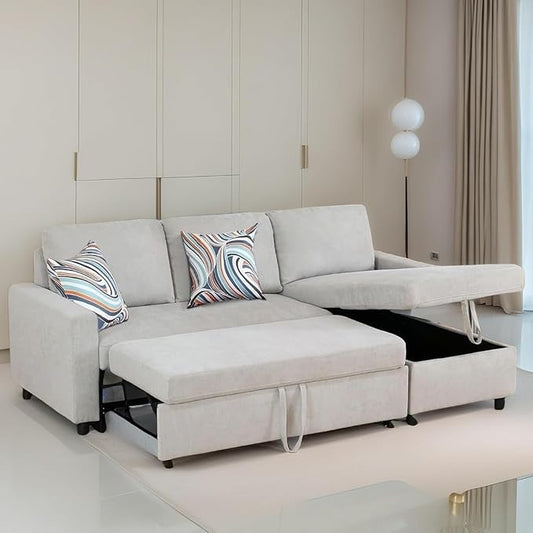 FONTOI Sofa Bed Pull Out Couch, Convertible L Shaped Sleeper Sofa with Storage Chaise, Modern Lounge Small Sectional Couches for Living Room Small Spaces, Grey