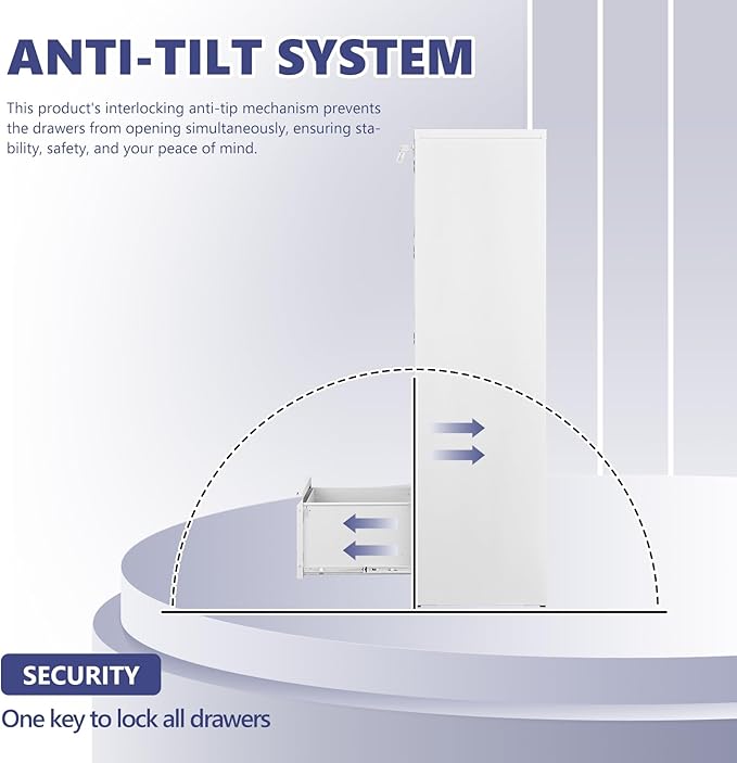 5 Drawer File Cabinet with Lock, Metal Filing Cabinets, 5-Vertical Filing Cabinet,Steel Lockable Storage Cabinets for Home Office to Organization Hanging Letter/Legal/F4/A4,White