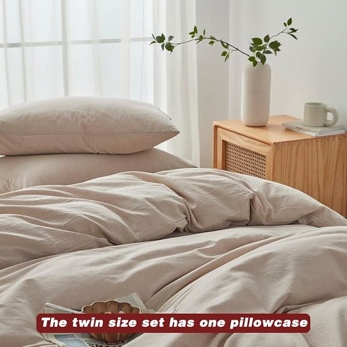 FACE TWO FACE Bedding Duvet Cover Set100% Washed Cotton Duvet Cover Linen Like Textured Breathable Durable Soft Comfy (Twin, Tannish Linen Grey)