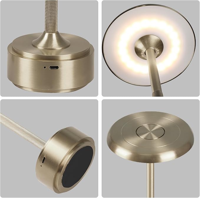 Small Table Lamp With 5200mah Battery - Rechargeable Desk Lamp For Cozy Nights, Usb-C Fast Charging & Stepless Dimming, Cordless Table Lamp With 3 Lighting Modes For Bedroom, Office & Travel(Silver)