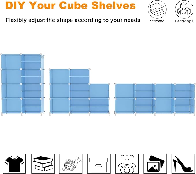 AWTATOS Closet Organizer 8 Cube Storage Shelves Closet Storage Clothes Organizers Stackable Cubby Shelving for Closet Bedroom Living Room Blue
