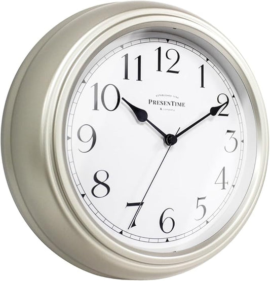 Presentime & Co Chic Home Collection 10" Molly Clock, Silent No Ticking, Silver Color. Modern Decorative Wall Clock for Kitchen, Kid's Room, Bathroom, Bedroom, and Office