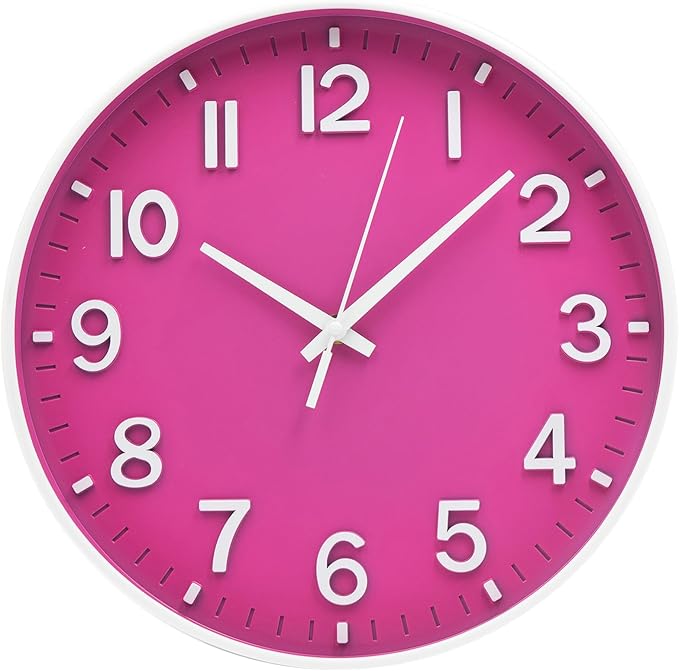 HZDHCLH Wall Clocks Battery Operated 12 inch Silent Non Ticking Modern Wall Clock for Living Room Bedroom Kitchen Office Decor (Rose red)