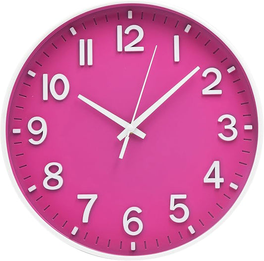 HZDHCLH Wall Clocks Battery Operated 12 inch Silent Non Ticking Modern Wall Clock for Living Room Bedroom Kitchen Office Decor (Rose red)
