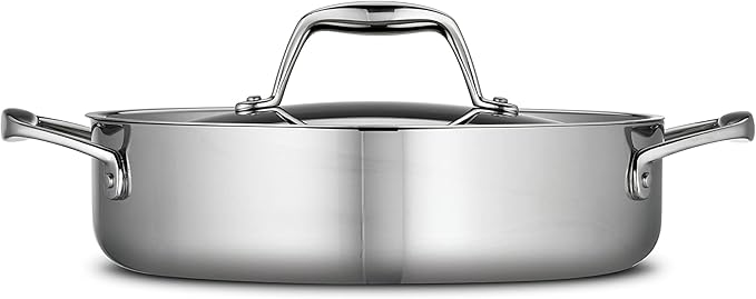 Tramontina Signature Tri-Ply Clad Stainless Steel 3-Quart Braiser Pan with Lid, Induction-Ready, Dishwasher-Safe, NSF-Certified, Made in Brazil