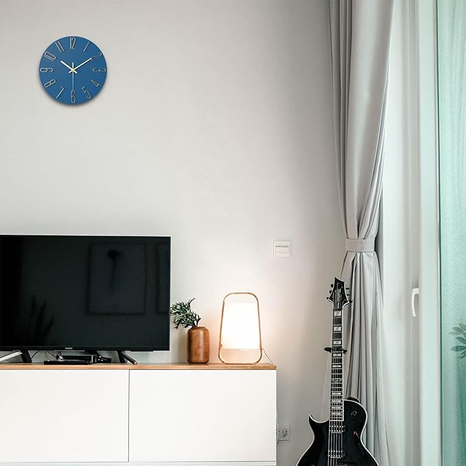 Wall Clock Battery Powered 12 inch Small Clock Analog Clock, Suitable for Home, Office, Bedroom, Kitchen, Classroom, School (Blue)