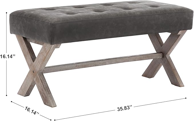 chairus PU Leather Upholstered Entryway Bench, 36 inch Bedroom Bench Seat with X-Shaped Wood Legs for Living Room, Foyer or Hallway - Gray