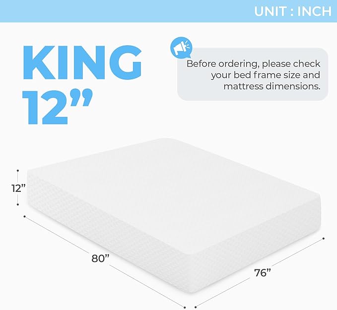Neo Sleep 12 Inch King Medium Firm Cooling Gel Memory Foam Mattress for Cool Sleep Pressure Relieving CertiPUR-US Certified Foam, Mattress in a Box Fiberglass Free (King, 12 in)
