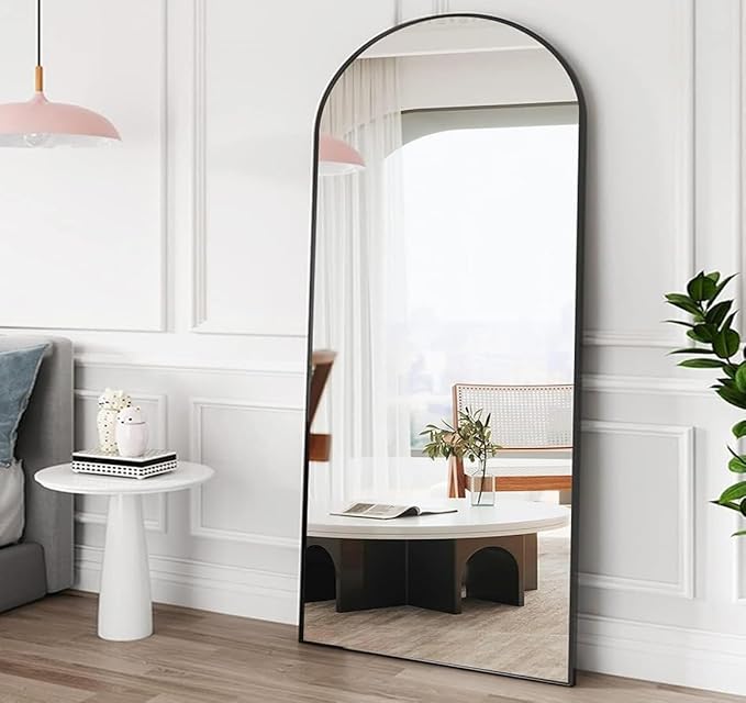 OGCAU Full Length Mirror, 71"x30" Arched-Top Floor Mirror, Wall Mounted Hanging or Leaning, Standing, Full Body with Aluminum Frame for Bedroom Living Room, Black