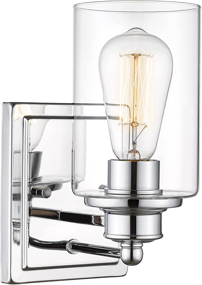 Bathroom Vanity Light Chrome, HWH Modern Wall Lighting Over Mirror, 1-Light Wall Sconce with Clear Glass Shade for Bathroom, Powder Room, Dressing Table, 5HLT63B CH