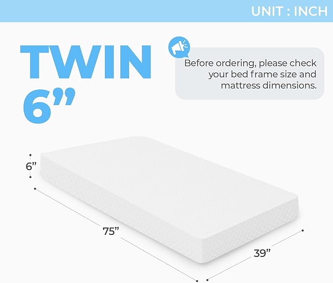 Neo Sleep 6 Inch Twin Cooling Memory Mattress for Pressure Relief & Cool Sleep Medium Firm CertiPUR-US Certified Foam, Mattress-in-a-Box Comfort & Supportive Fiberglass Free (Twin, 6 in)
