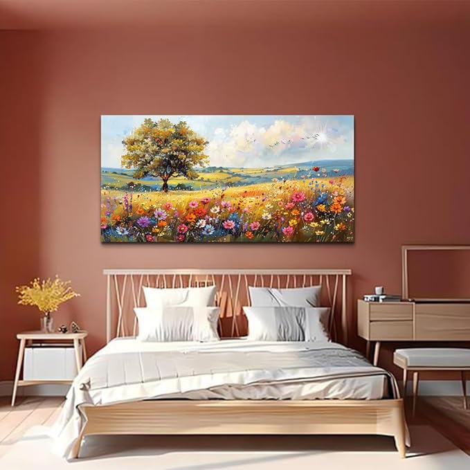 hyidecorart Large Wall Art For Bedroom Canvas Wall Decor For Living Room Office Decorations Flower Scenery Watercolour Wall Paintings Field Wall Pictures Artwork Aesthetic Room Home Decor Hang Easy