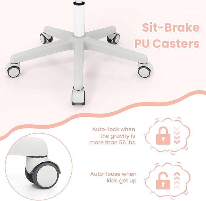 Costzon Kids Desk Chair, Height Adjustable Children Study Computer Chair with Armrests, Sit-Brake Casters, Swivel Mesh Task Chair for Boys Girls Teens Students, Kids Chair for Home, Office, School