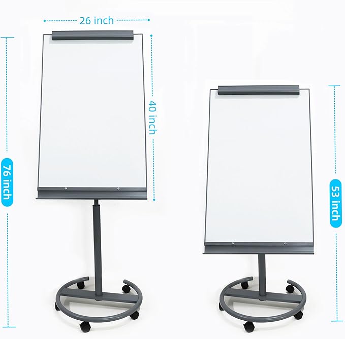 A AIRLLEN Magnetic Whiteboard Easel with Flipchart & Paper Pad – 26x40 Mobile Dry Erase Board on Wheels, Adjustable Height & Tilt for Office or Classroom