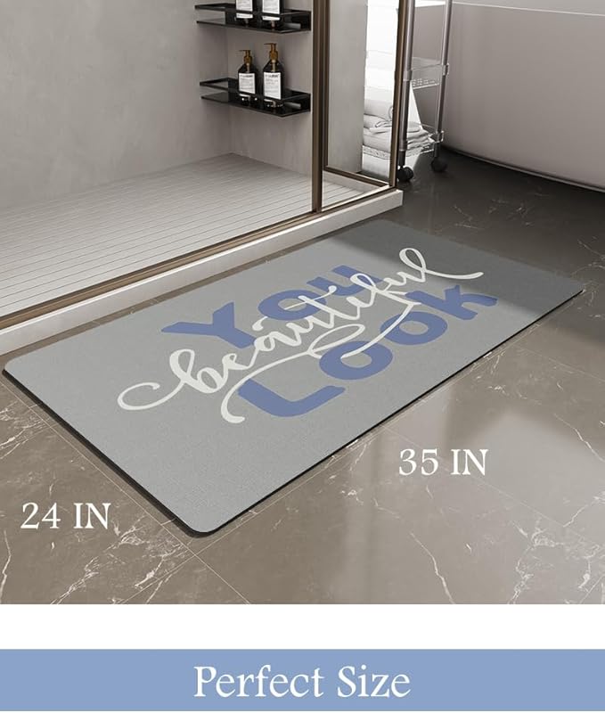 MontVoo-Bath Mat-Bathroom Mat Rug Non Slip Super Absorbent Stain Resistant Quick Dry Thin Bathroom Rug-Bath Mats for Bathroom Floor Bathtub Vanity-24 x35 Blue-Look