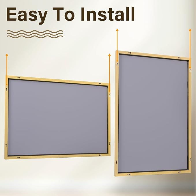 HARRITPURE 28"x20" Framed Bathroom Mirror for Wall Rectangle Mirror Aluminum Alloy Frame Wall-Mounted for Farmhouse Entryway Bedroom Living Room Gold