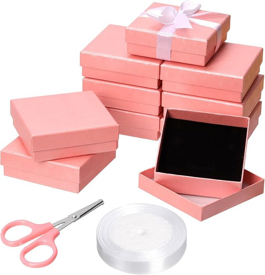 Glarks 12pcs 3.5 x 3.5 x 1.1in Jewelry Gifts Boxes Kit, Pink Fan Shaped Jewelry Boxes for Ring Earring Jewelry, Christmas, Birthday, Anniversaries, Valentine’s Day, Mother’s Day and Other Festivals