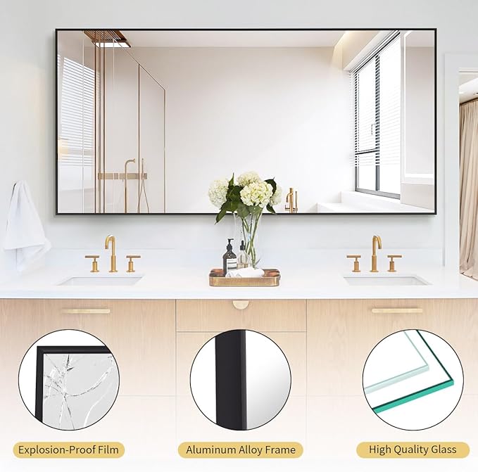 Koonmi 71"x31" Floor Mirror Full Length, Bedroom Floor Body Mirror with Stand, Large Black Mirror, Leaning, Standing or Hanging Horizontally/Vertically