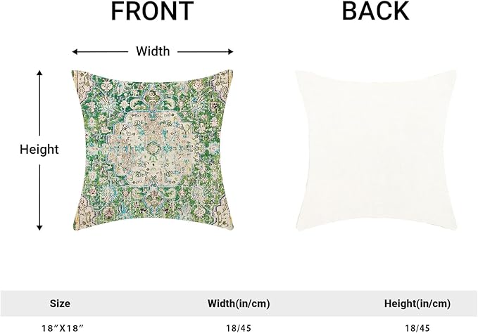 Boho Pillow Covers 18x18 Set of 2, Carpet Pattern Green Decorative Throw Pillows Farmhouse Bohemian Cushion Pillow Covers for Sofa Couch Outdoor Decor