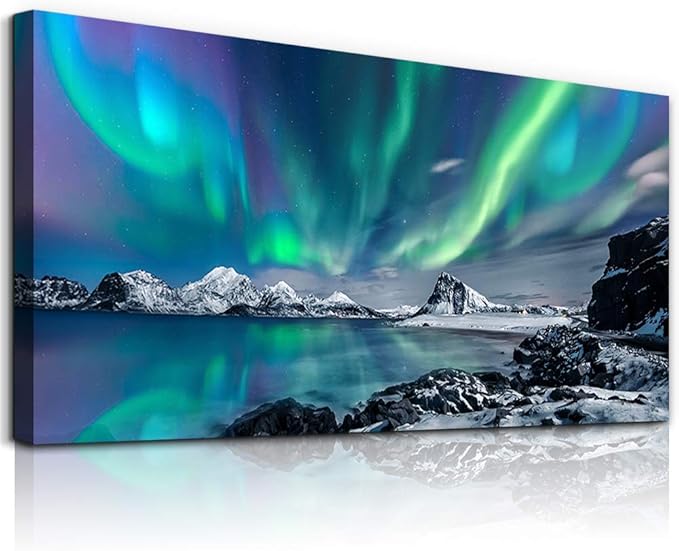 Large Wall Decor For Living Room Canvas Wall Art For Bedroom Blue Aurora Scenery Paintings Modern Bathroom Canvas Art Prints Ready To Hang Office Pictures For Home Kitchen wall Decorations Artwork