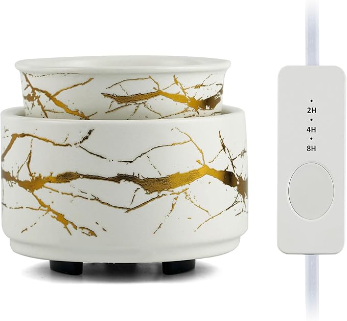 PALANCHY Candle Warmer Lamp with Timer, Ceramic Wax Warmer for Scented Wax, Gold Marble Oil Burner for Scented Oil, Wax Melt Warmer Electric, Candle Melter with Timer and Auto Shut Off, Candle Melter