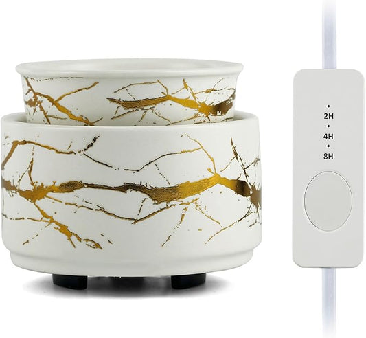 PALANCHY Candle Warmer Lamp with Timer, Ceramic Wax Warmer for Scented Wax, Gold Marble Oil Burner for Scented Oil, Wax Melt Warmer Electric, Candle Melter with Timer and Auto Shut Off, Candle Melter