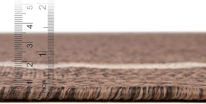Unique Loom Outdoor Border Collection Area Rug - Soft Border (5' 3" x 8' Rectangle, Brown/ Ivory)