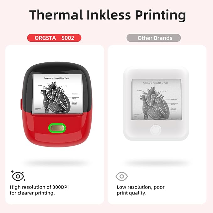 ORGSTA S002 Sticker Printer - Mini Printer Portable Thermal Sticker Maker, Bluetooth Print Pod Inkless Label Maker for Photos, Journal, Receipts, DIY Creation
