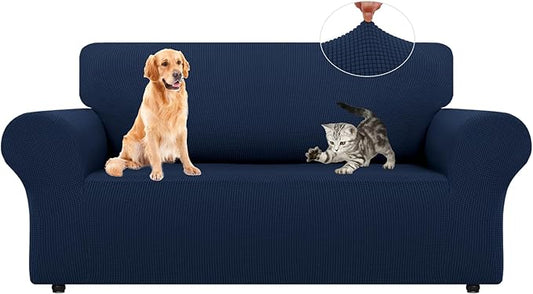 LURKA Stretch Loveseat Sofa Slipcovers 1 Piece Couch Covers for Sofa Furniture Protector Full Sofa Covers with Elastic Bottom for Kids and Dog (Medium, Navy)