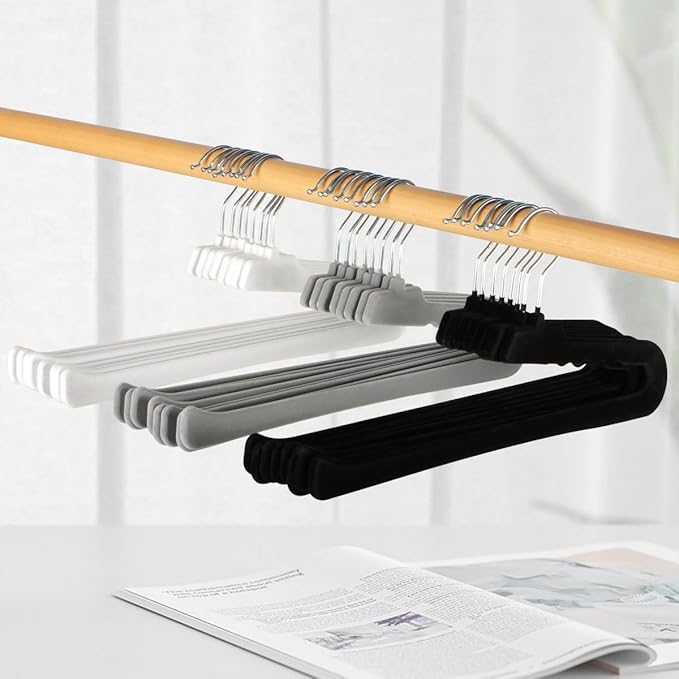 Velvet Pants Hangers,8 Pack Non Slip Felt Slack/Trouser Hanger,Slim & Sleek Heavy Duty Space Saving Closet with 360° Swivel Hook,Tank Top Hangers for Shorts,Jeans,Suit Pants,Towel(White)
