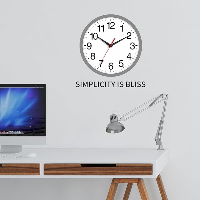 Wall Clock Modern 8 Inch Battery Operated Silent Non Ticking Small Analog Clock Decorative for Bedroom Kitchen Bathroom Office Home (Gray)