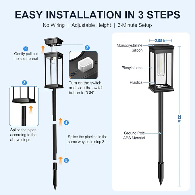 Modern Solar Pathway Lights Outdoor - 8 Pack, IP65 Waterproof Square Design for Yard Garden Lawn, 14H Runtime Dusk to Dawn Auto, Warm White LED