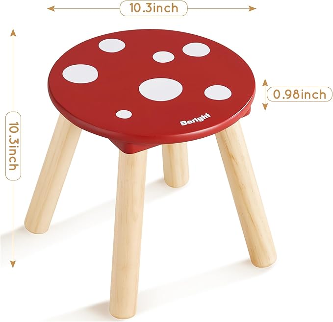 Beright Wooden Step Stool for Kids, Children's Stool Perfect Matched Sensory Table, 9 Inch Sturdy Sitting Stool with Assembled Four-Legged, Mushroom, 1 Pack