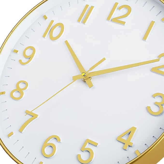 HZDHCLH White and Gold Wall Clocks Battery Operated 12 inch Silent Non Ticking Modern Wall Clock for Living Room Bedroom Kitchen Office Decor