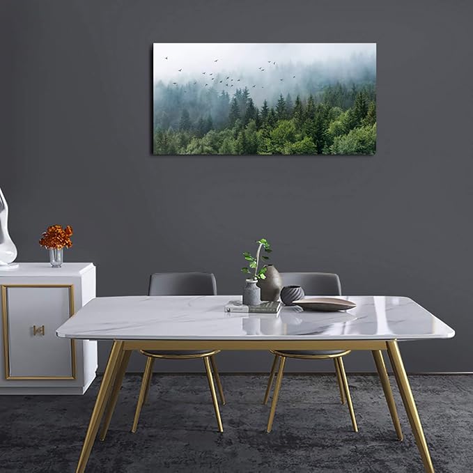 Green Forest Wall Art Tropical Forest Mountain Bird Contemporary Canvas Pictures Modern Artwork Framed for Bathroom Bedroom Nursery Living Room Home Office Kitchen Wall Decor 20" x 40"