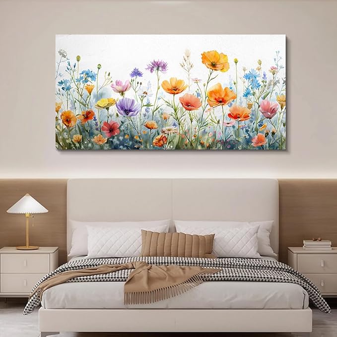 Wapluam Vintage Wildflower Canvas Prints Painting Large Wall Decor For Living Room Wall Art For Bedroom Office Decoration Flowers Artworks Pictures Ready To Hang Modern Minimalism Framed Home Decor