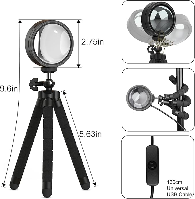 Sunset Lamp Projector,360 Degree Rotation Sunset Lights for Bedroom, Led Lamp with USB Port for Home Decor, Sunset Lamps for Room Decor,Photography,Tiktok Live